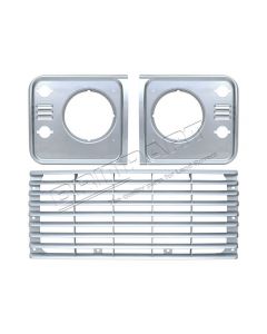 Atrapa przednia z maskownicami reflektorow Defender srebrna - DA1257